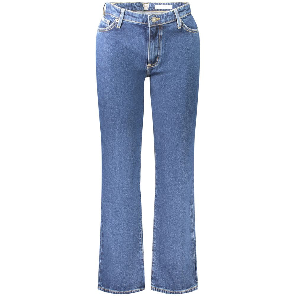 Guess Jeans Blue Cotton Women Jeans mid-rise straight with button closure and logo detail.