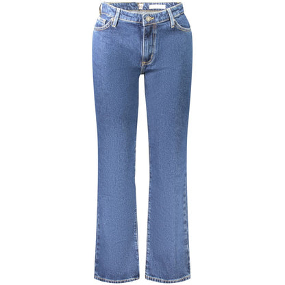 Guess Jeans Blue Cotton Women Jeans mid-rise straight with button closure and logo detail.