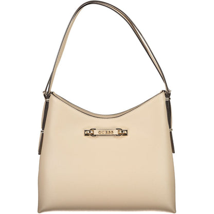 Guess Jeans Beige Polyethylene Women Handbag with dual handles and exterior pocket for chic and practical elegance.