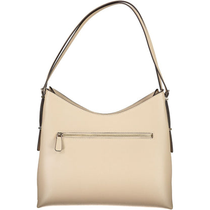 Elegant Guess Jeans Beige Polyethylene Women Handbag with dual shoulder handles and exterior pocket for chic practicality.
