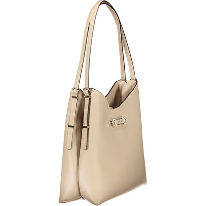 Guess Jeans Beige Polyethylene Women Handbag with dual shoulder handles and elegant design