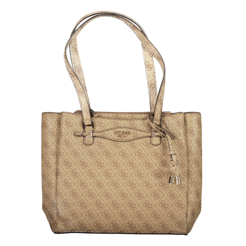 Alt Tag: Guess Jeans Beige Polyethylene Women Handbag with triple pockets and secure closure