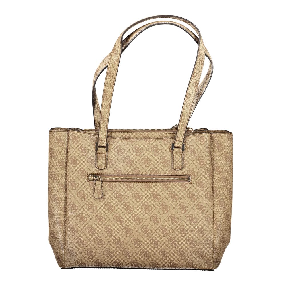Guess Jeans Beige Polyethylene Women Handbag with external pockets, ideal for fashion-forward sophisticated style.