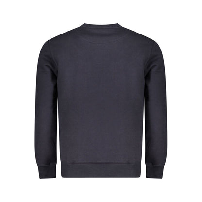 Back view of Pepe Jeans Blue Cotton Men Sweater showcasing premium sustainable cotton and polyester blend in vibrant blue.