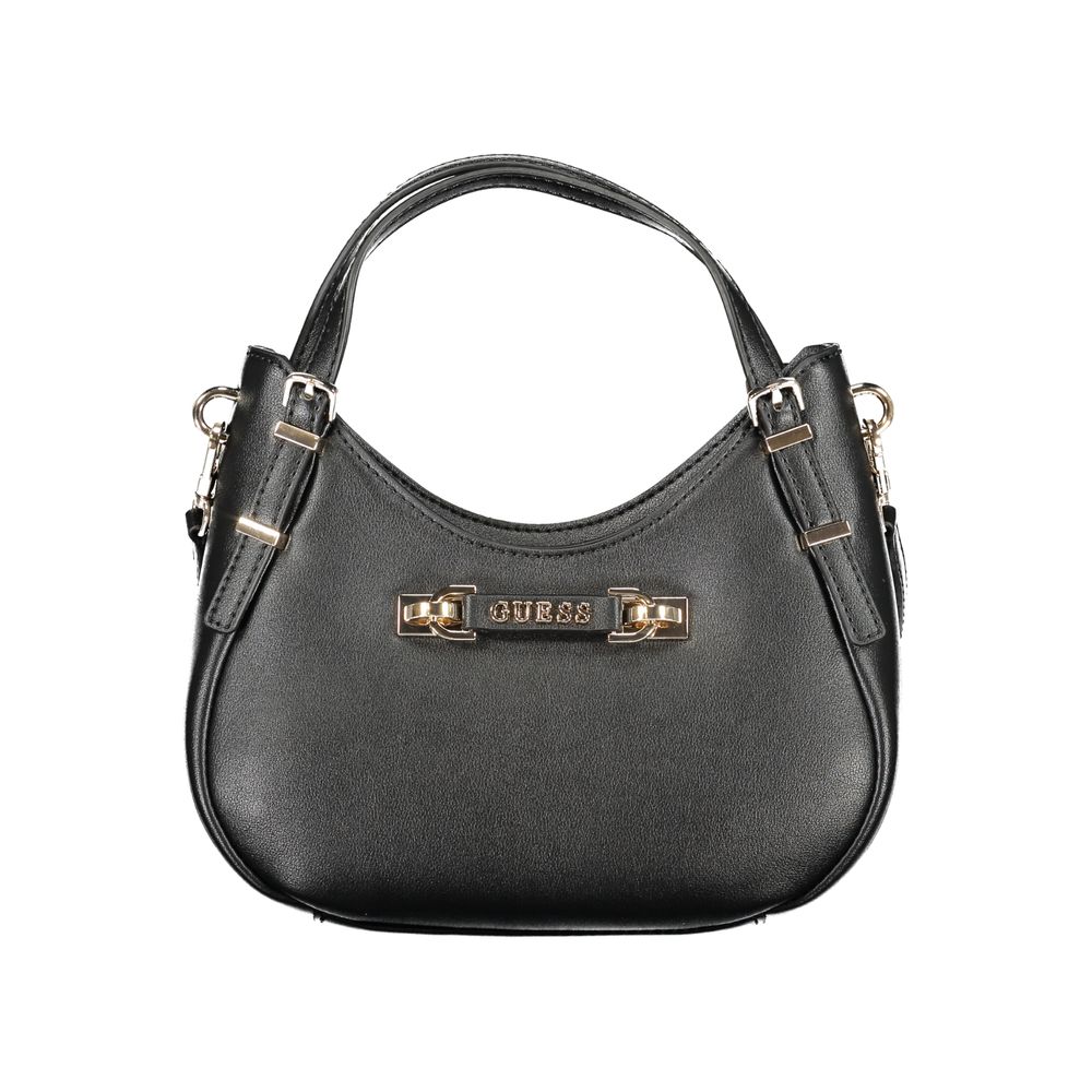 Guess Jeans Black Polyethylene Women Handbag with adjustable handles and shoulder strap on white background.