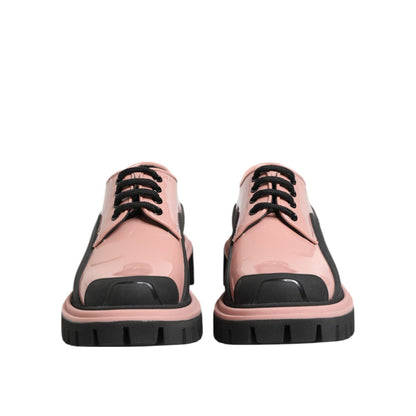 Dolce & Gabbana Light Powder Pink Black Leather Lace-Up Shoes