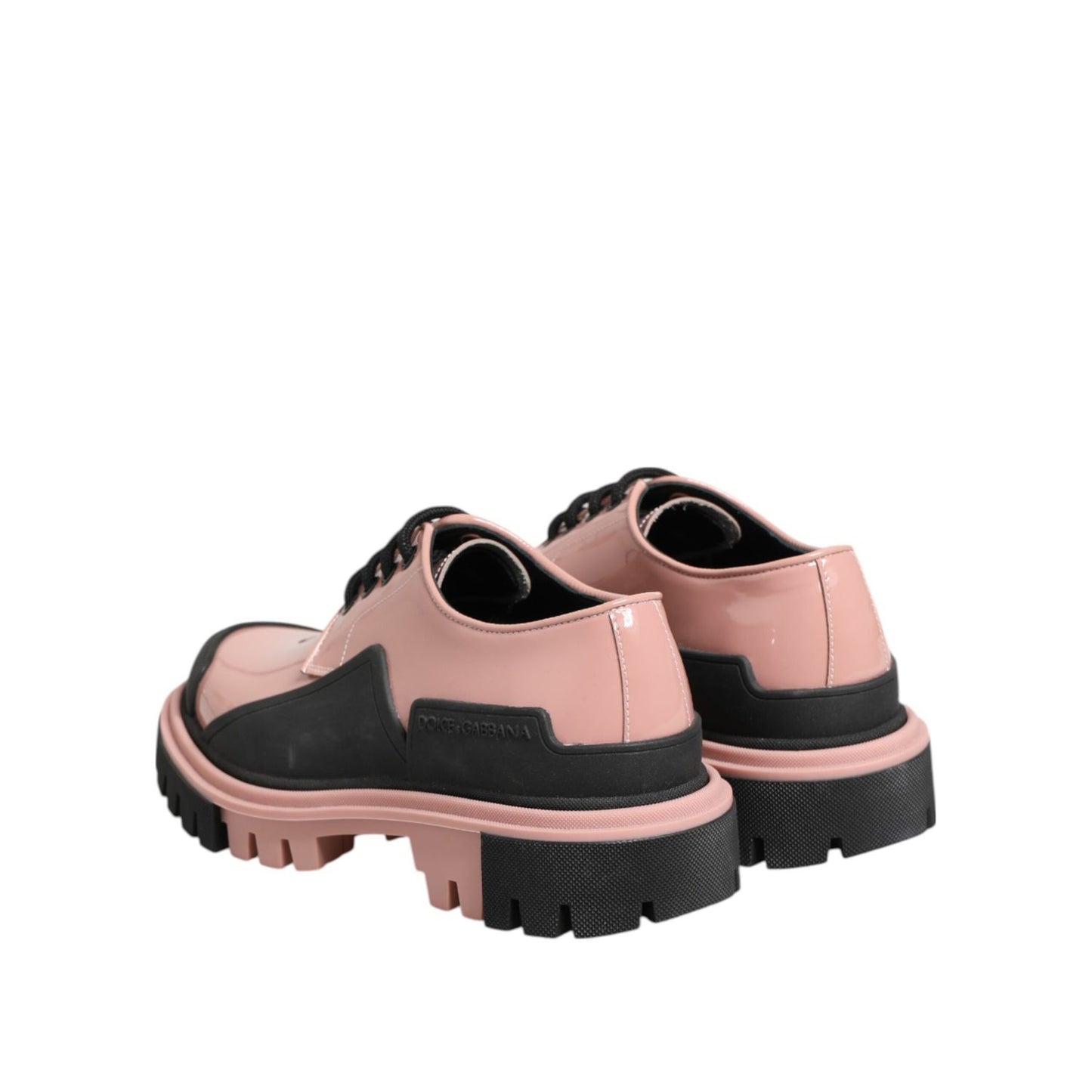 Dolce & Gabbana Light Powder Pink Black Leather Lace-Up Shoes