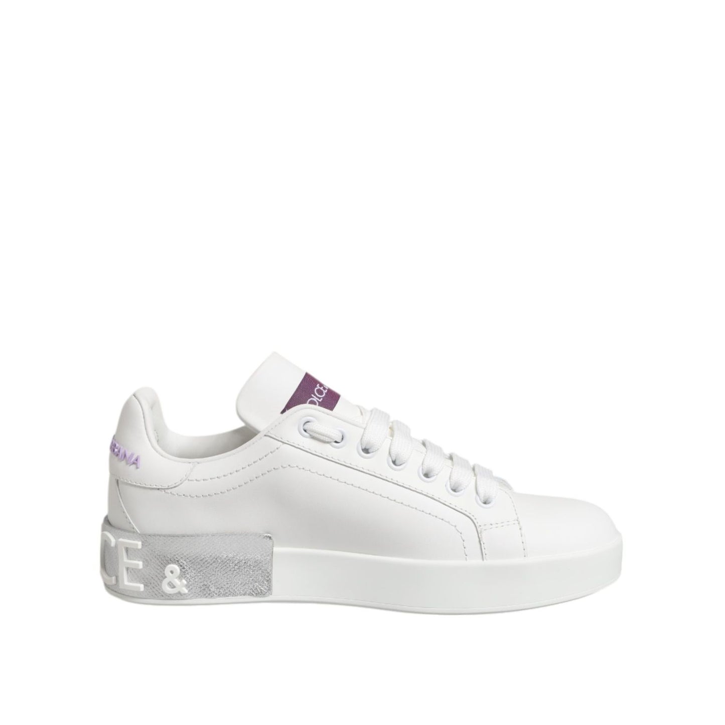 Dolce & Gabbana White Purple Leather Low Top Sneakers Shoes