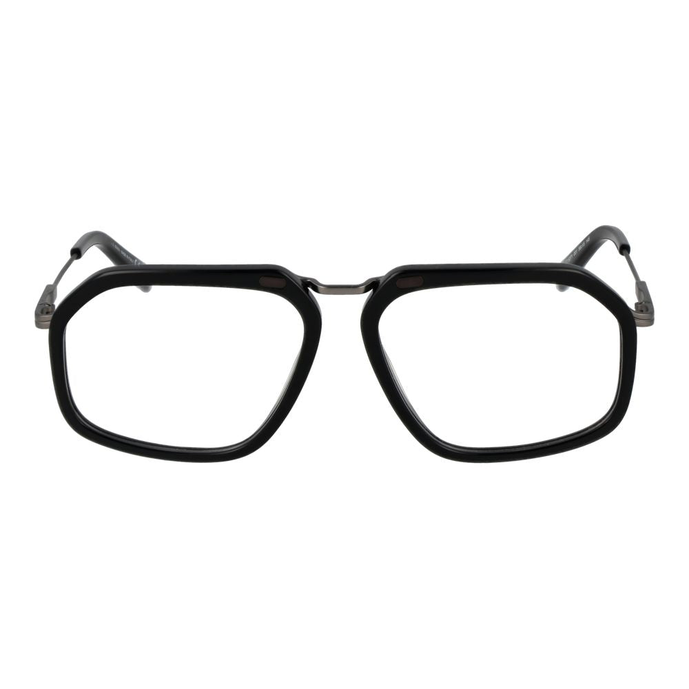 Ermenegildo Zegna Black Men Glasses Frame, black metal full-rim style, aviator design, size 56-15-145, includes branded case.