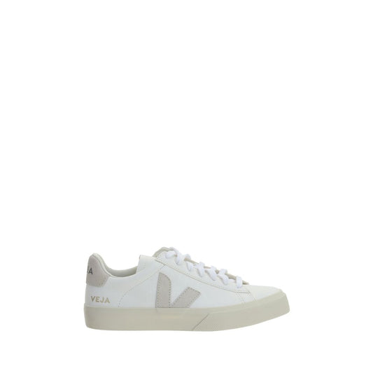 Veja White Calf Leather Bos Taurus Low Top Sneakers with V logo, round toe, lace-up, contrast details, logoed insole, rubber sole.