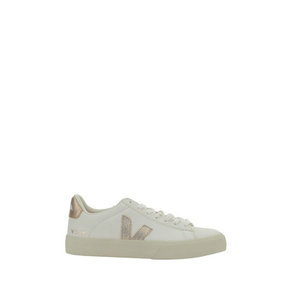 Veja White Calf Leather Bos Taurus Low Top Sneakers with round toe, iconic logo, contrasting panels, and rubber sole.