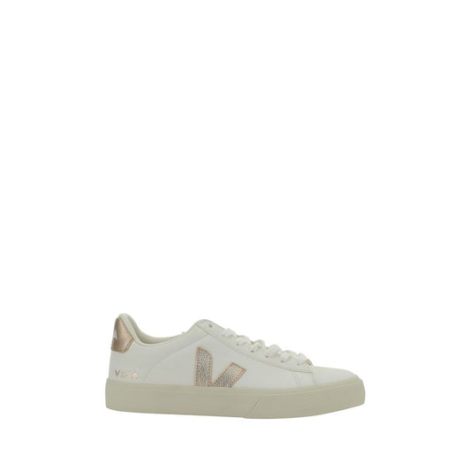 Veja White Calf Leather Bos Taurus Low Top Sneakers with round toe, iconic logo, contrasting panels, and rubber sole.