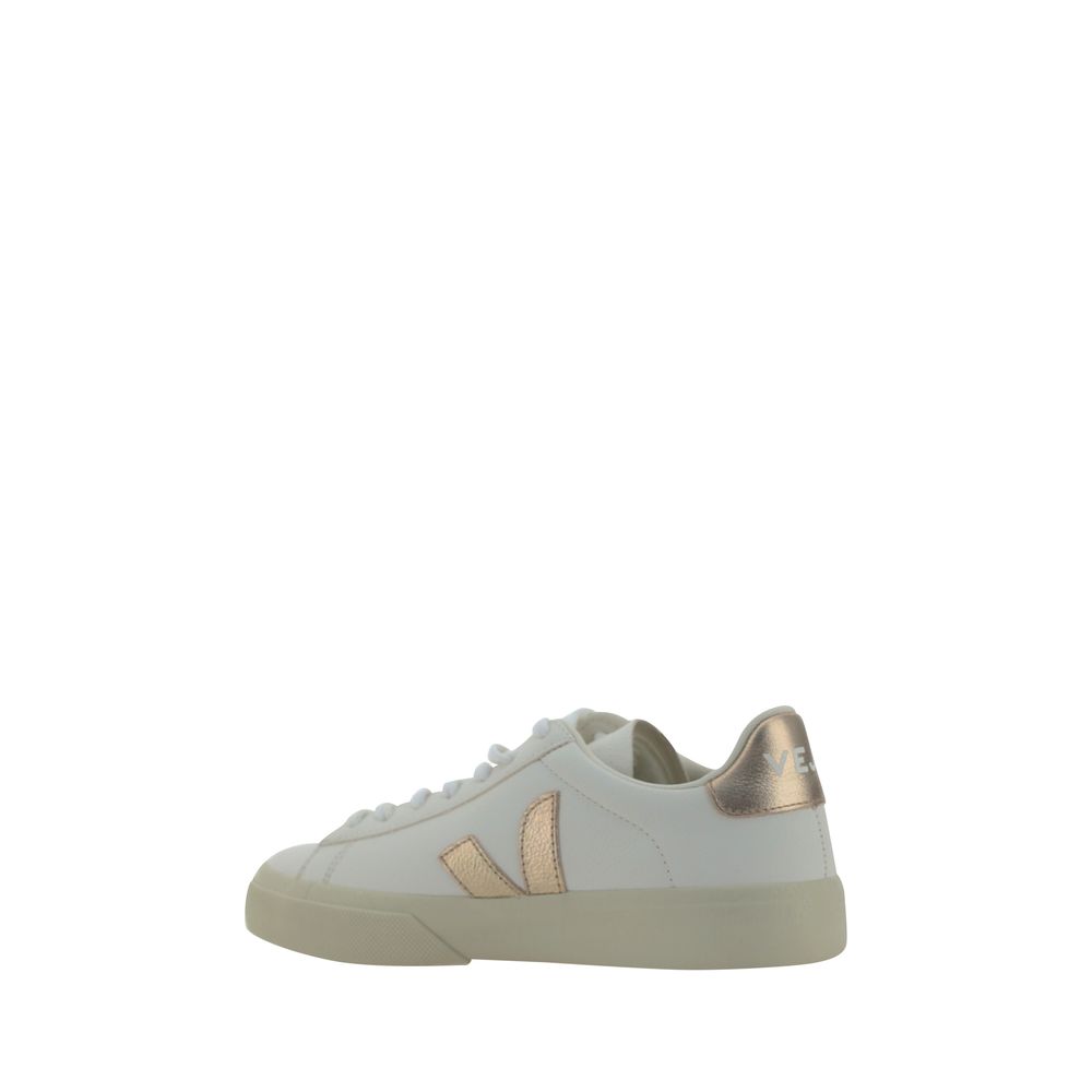 Veja White Calf Leather Bos Taurus Low Top Sneakers with logo and contrasting details, side view