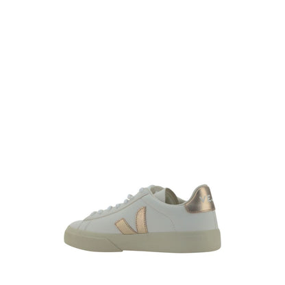Veja White Calf Leather Bos Taurus Low Top Sneakers with logo and contrasting details, side view