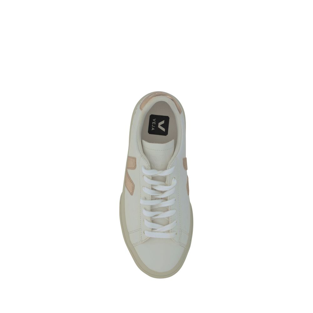Top view of Veja White Calf Leather Bos Taurus Low Top Sneakers with lace-up closure and brand logo on tongue.