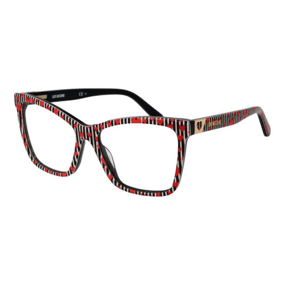 Love Moschino Black Acetate Glasses (Frames) with colorful patterned design, full-rim style for women, includes branded case.