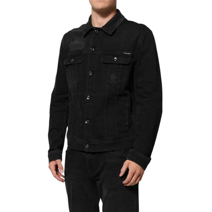 Dolce & Gabbana Black Cotton Denim Stretch Button Up Jacket