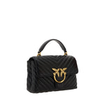 PINKO Love Lady Mini Handbag with gold-plated Love Birds logo, quilted design, top handle, and removable chain strap.