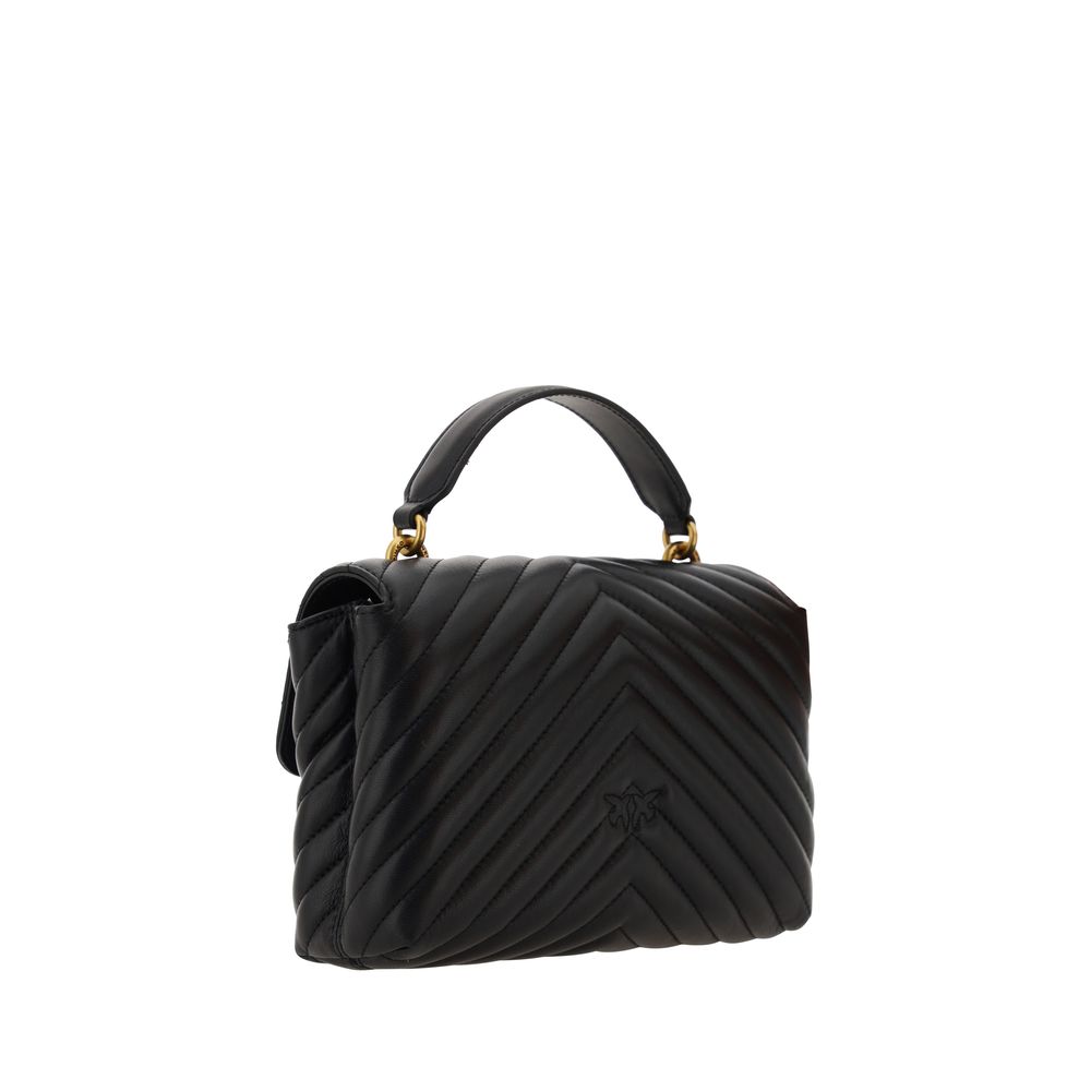 Back view of PINKO Love Lady Mini Handbag in quilted calfskin with top handle and iconic Love Birds logo.