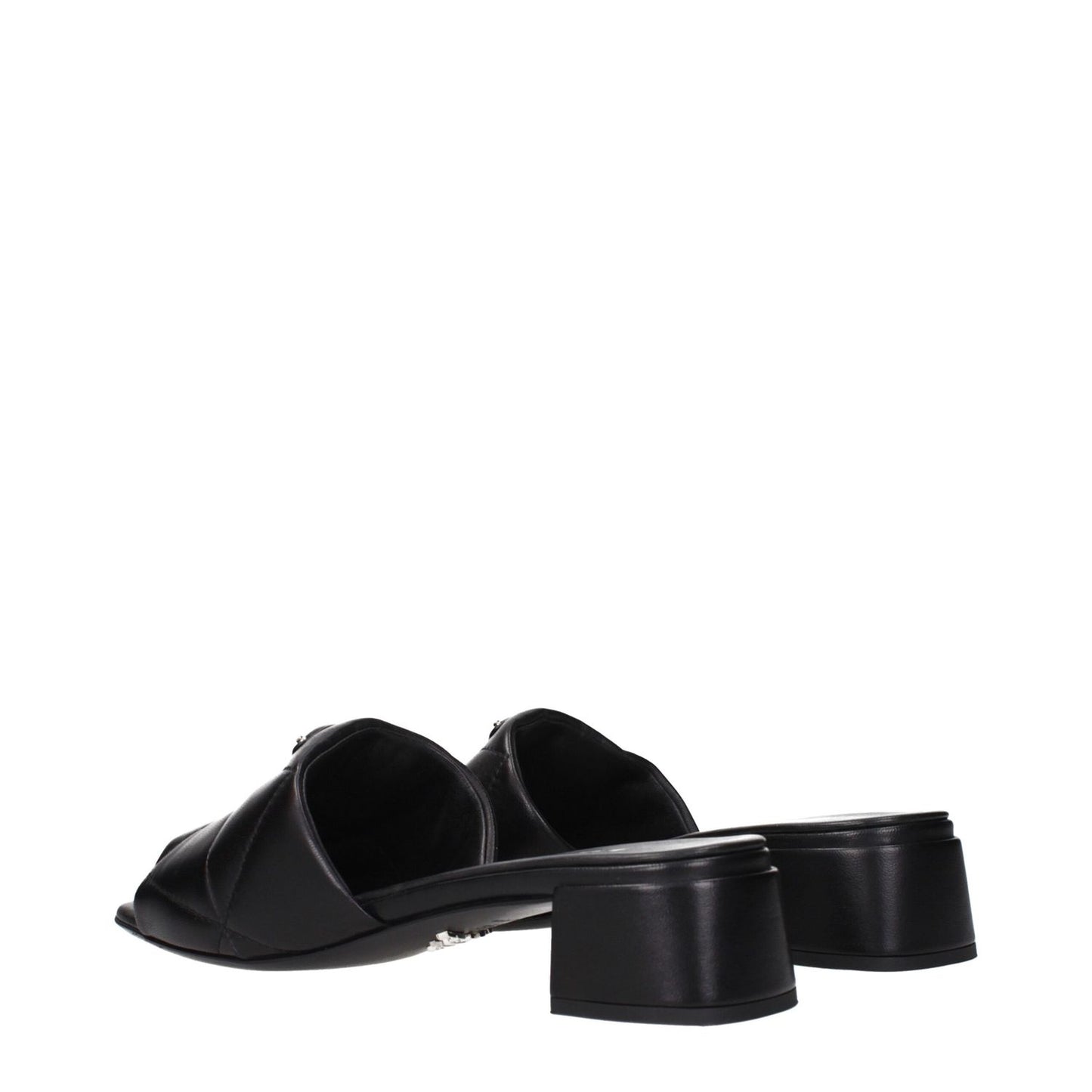 Prada Black Leather Sandals with front logo, MPN 1XX656038035F0002, code F84279. Stylish black sandals designed by Prada.