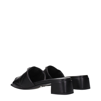 Prada Black Leather Sandals with front logo, MPN 1XX656038035F0002, code F84279. Stylish black sandals designed by Prada.
