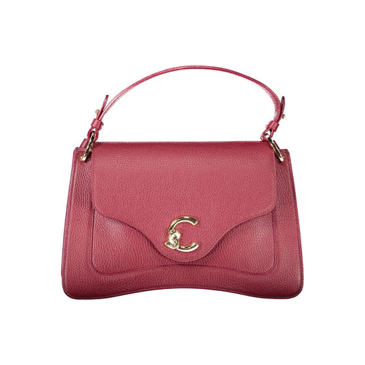 Coccinelle Purple Leather Women Handbag with gold clasp and handle, elegant and functional accessory, perfect for any occasion.