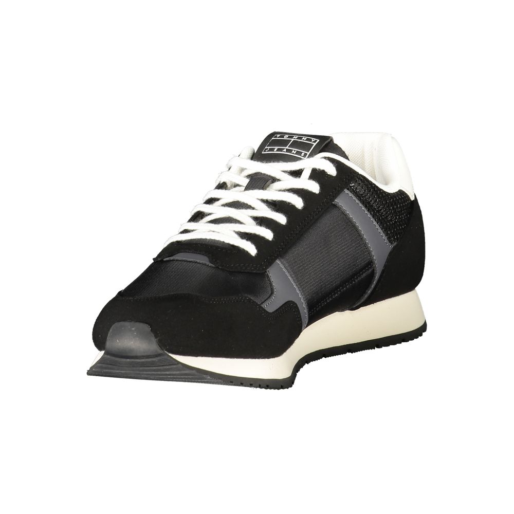 Tommy Hilfiger Black Polyester Men Sneaker with bold details and removable footbed for comfort.