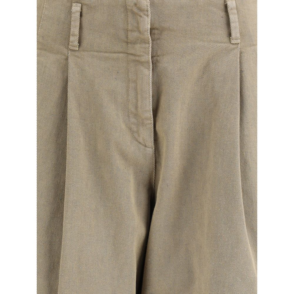 Close-up of Golden Goose Bicolor Cotton Casual Pants showing front details and belt loops in a khaki color.