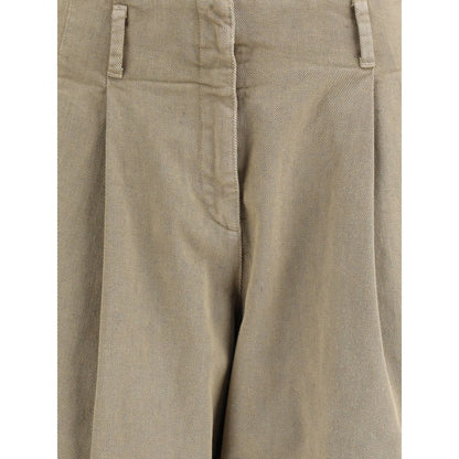 Close-up of Golden Goose Bicolor Cotton Casual Pants showing front details and belt loops in a khaki color.