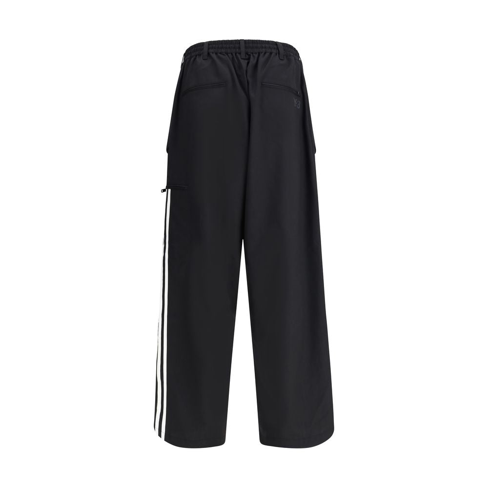Back view of Y-3 Black Wool Casual Pants with elastic waistband and pockets.