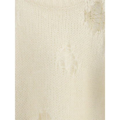 Close-up of Fabiana Filippi Cream Mohair Sweatshirt with ribbed texture and modern rip detail.