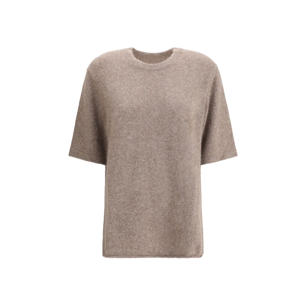 Loulou De Saison Beige Wool Sweatshirt made from a yak blend with a crew neck and short sleeves for comfort and warmth.