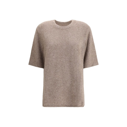 Loulou De Saison Beige Wool Sweatshirt made from a yak blend with a crew neck and short sleeves for comfort and warmth.