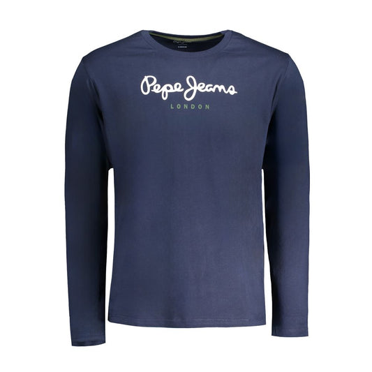 Pepe Jeans Blue Cotton T-Shirt - Long-sleeved, regular fit, crew neck with logo, made from 100% sustainable cotton.