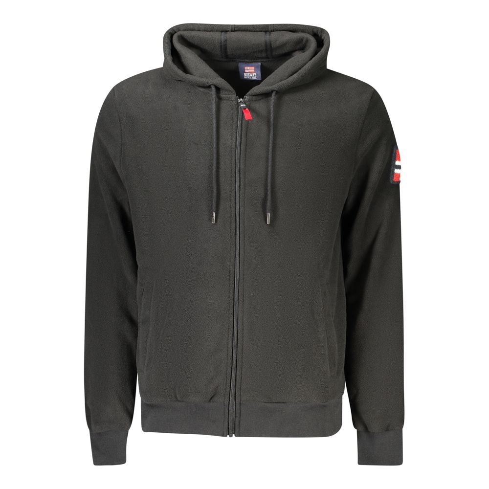Norway 1963 Black Polyester Men Sweatshirt with hood, zip closure, and embroidery details, showcasing casual style and comfort.