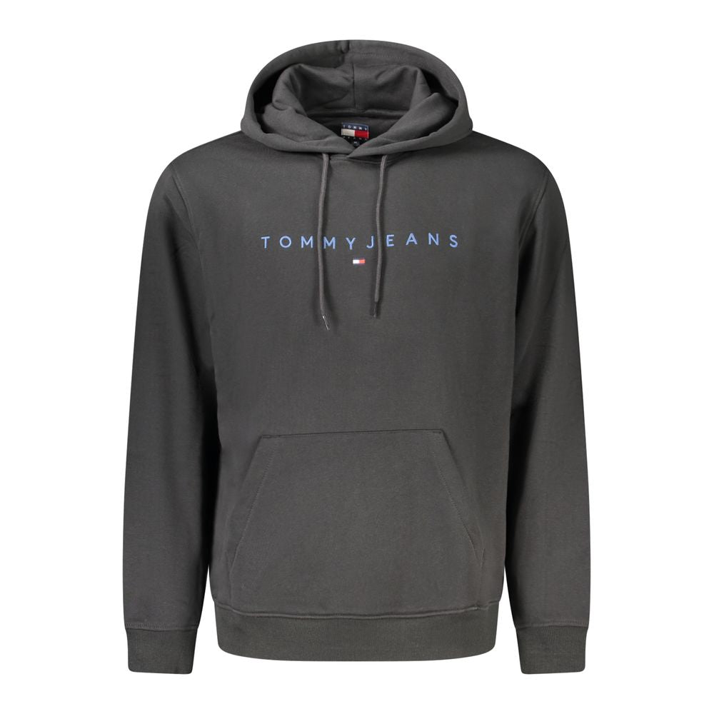 Tommy Hilfiger Black Cotton Men Hoodie with embroidered logo and central pocket.