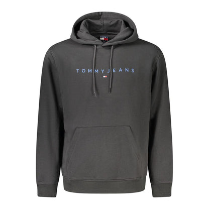 Tommy Hilfiger Black Cotton Men Hoodie with embroidered logo and central pocket.