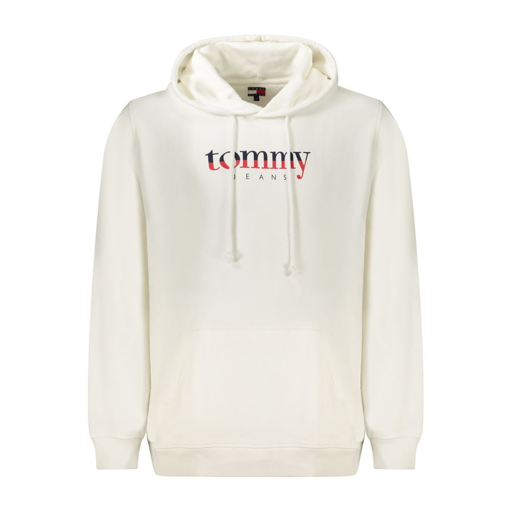 Tommy Hilfiger White Cotton Men Sweater with hood and logo, eco-friendly fashion.