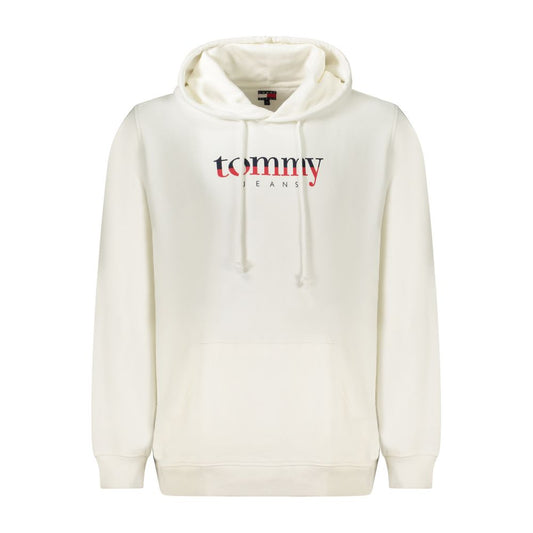 Tommy Hilfiger White Cotton Men Sweater with hood and logo, eco-friendly fashion.