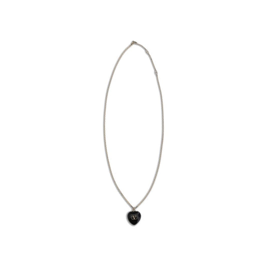 Valentino Garavani Black Brass Necklace with gold-tone finish, VLogo detail, adjustable length, and swivel lobster clasp.