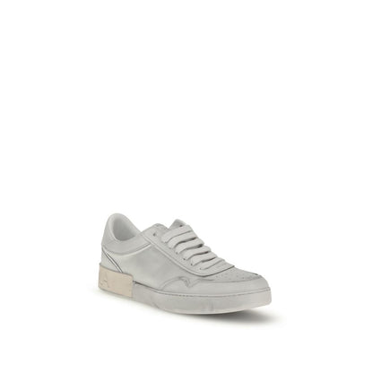 Dolce & Gabbana White Calf Leather Bos Taurus Low Top Sneakers with logo stripe and heel detail, round toe, lace-up design, AW25 season.