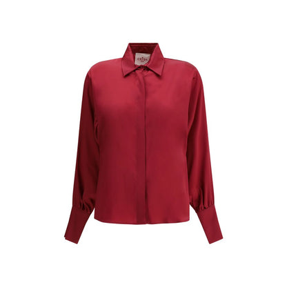 Crida Milano Multicolor Silk Shirt with a smooth, luminous satin texture and high collar for sophisticated style.