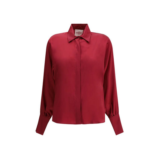 Crida Milano Multicolor Silk Shirt with a smooth, luminous satin texture and high collar for sophisticated style.