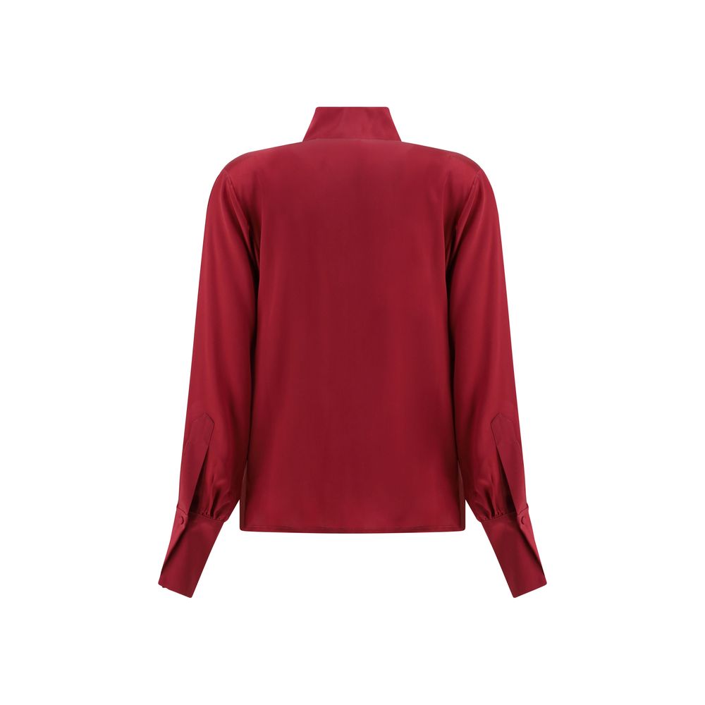 Back view of Crida Milano Multicolor Silk Shirt with high collar and buttoned cuffs, showcasing elegant satin texture and minimalist design.