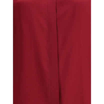 Close-up view of Crida Milano Multicolor Silk Shirt with smooth satin texture, showcasing its luminous and sophisticated red fabric.