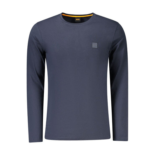 Hugo Boss Blue Cotton Men T-Shirt, long-sleeved, crew neck, featuring iconic logo embroidery, in classic Hugo Boss blue, made of finest cotton.