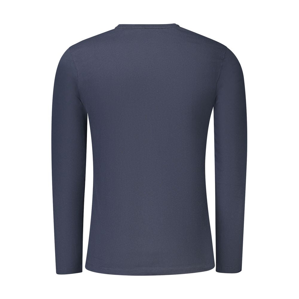 Back view of Hugo Boss Blue Cotton Men T-Shirt showcasing long sleeves and elegant design, made from premium cotton for comfort.