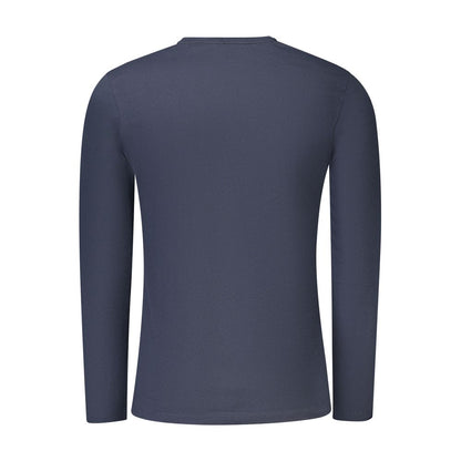 Back view of Hugo Boss Blue Cotton Men T-Shirt showcasing long sleeves and elegant design, made from premium cotton for comfort.