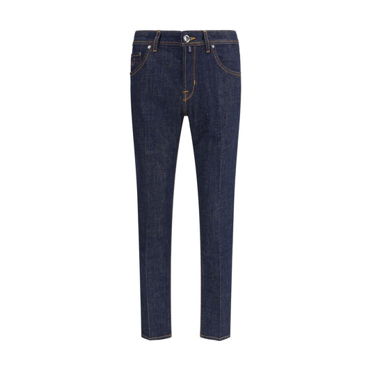 Jacob Cohen Blue Cotton Skinny Jeans with slim fit, cropped style, five-pocket design, and belt loops, perfect for casual looks.