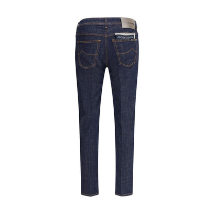 Back view of Jacob Cohen Blue Cotton Skinny Jeans with five-pocket style and belt loops.
